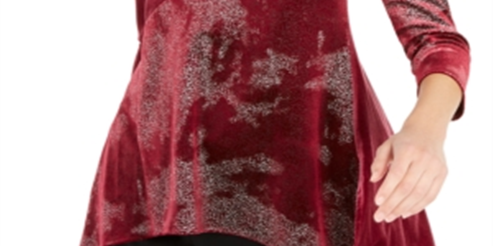 Alfani Women's Speckle 3/4 Sleeve Crew Neck Blouse Evening Top Red Size Medium