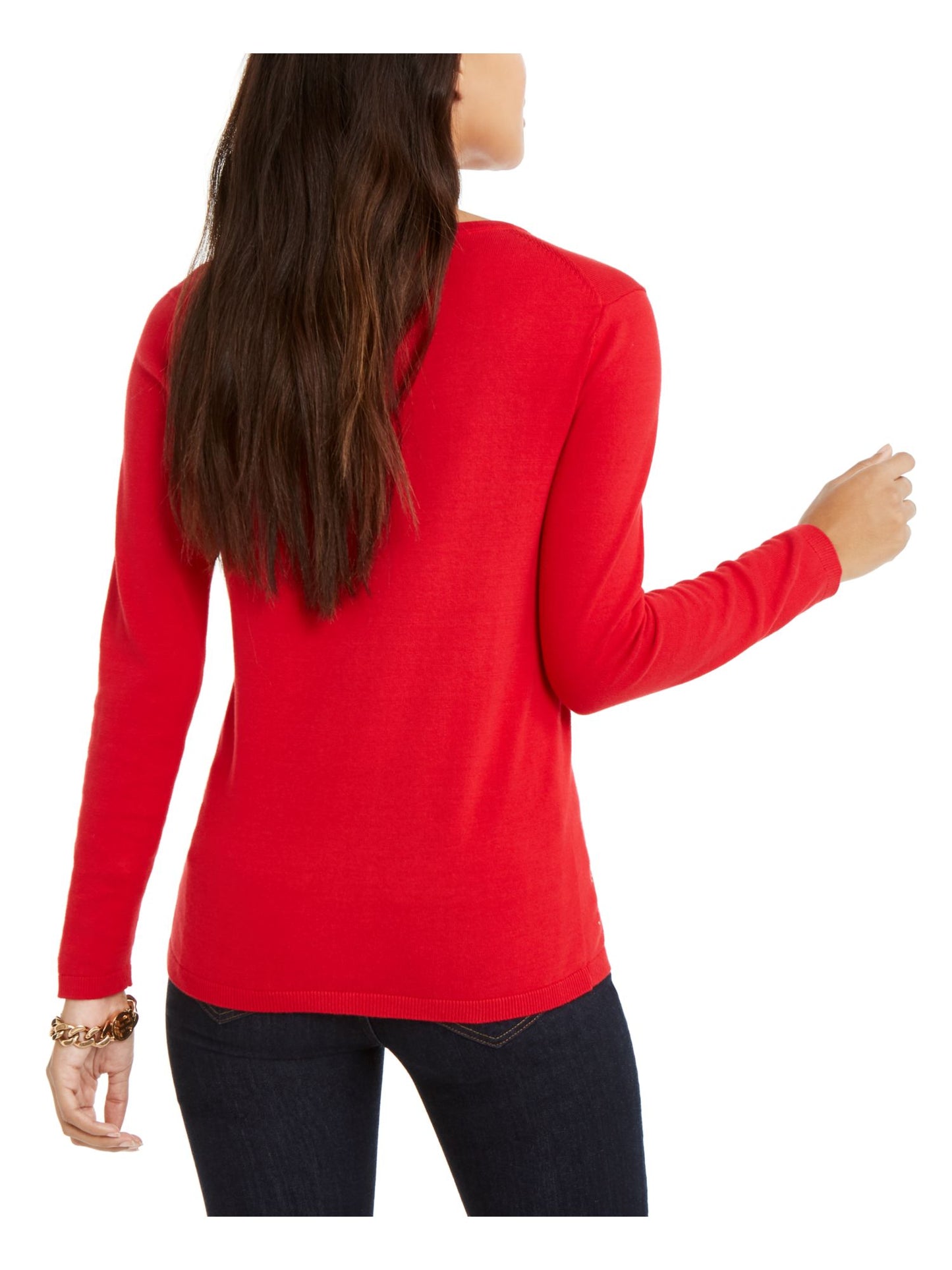 Tommy Hilfiger Women's Studded Cozy Pullover Sweater Red Size Medium