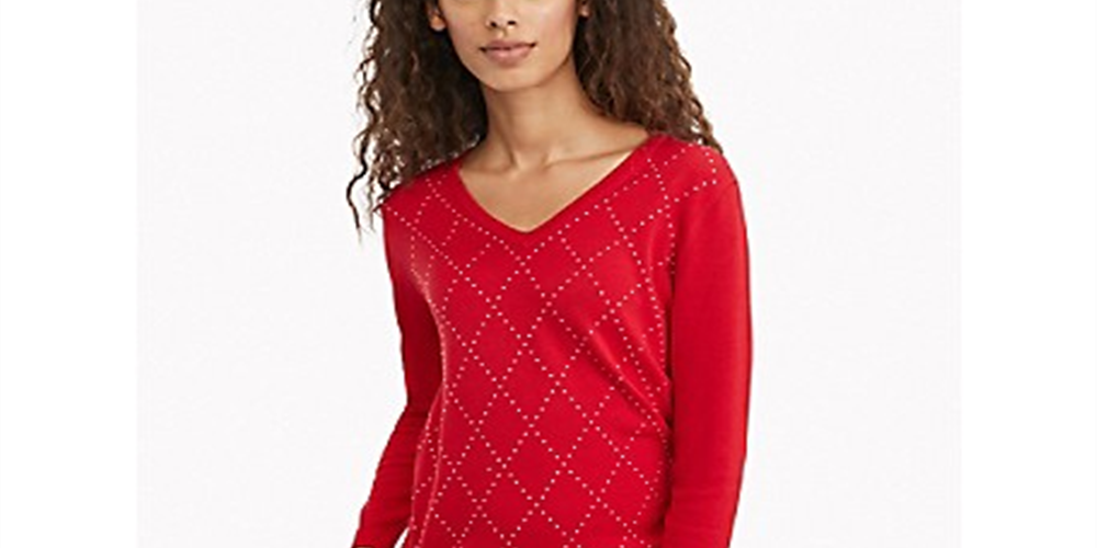 Tommy Hilfiger Women's Studded Cozy Pullover Sweater Red Size Medium