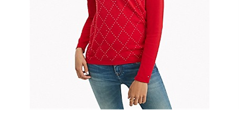 Tommy Hilfiger Women's Studded Cozy Pullover Sweater Red Size Medium