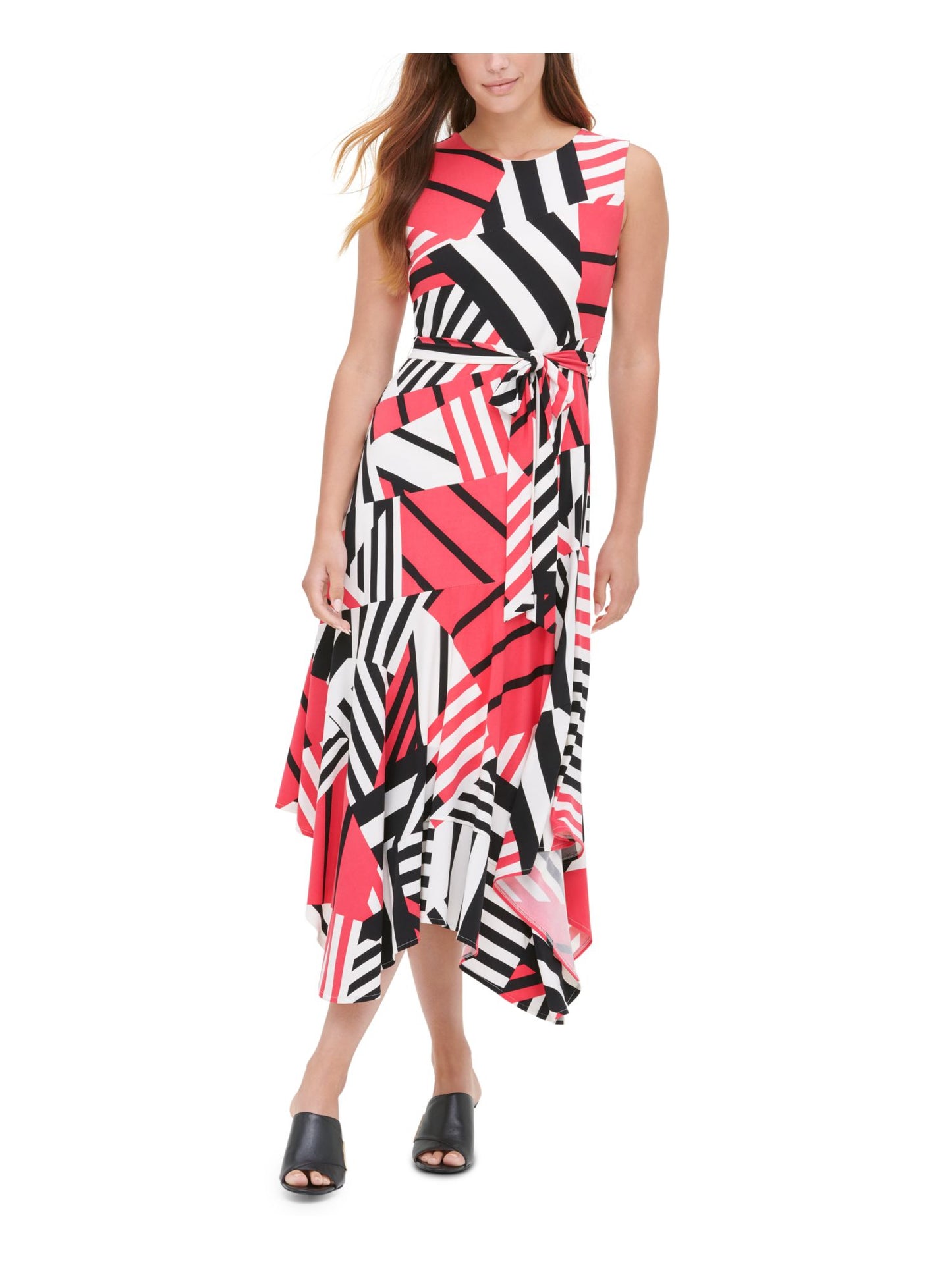 Calvin Klein Women's Printed Belted Dress Pink Size X-Large