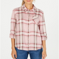 Style & Co Women's Plaid One Pocket Shirt Pink Size M