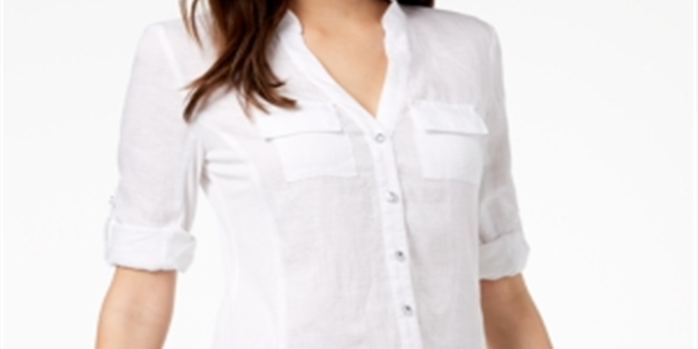 Inc Petite Side-Panel Roll-Tab Shirt White Size Petite S