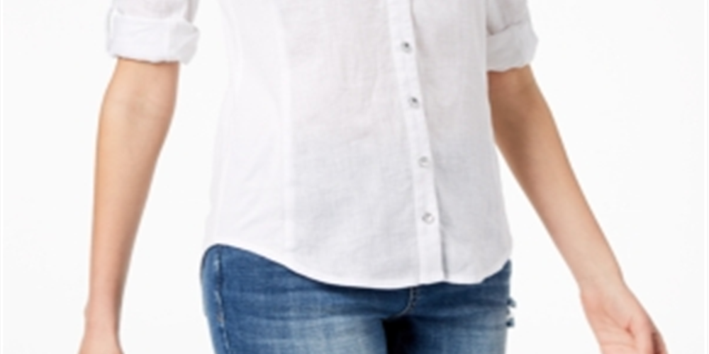 Inc Petite Side-Panel Roll-Tab Shirt White Size Petite S