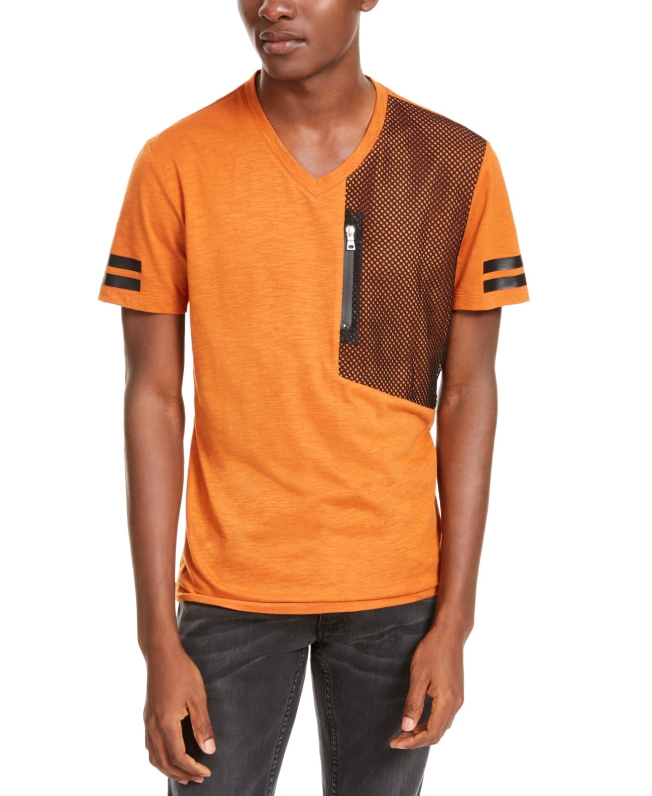 INC Men's V Neck Short Sleeve End Note Orange Size Medium