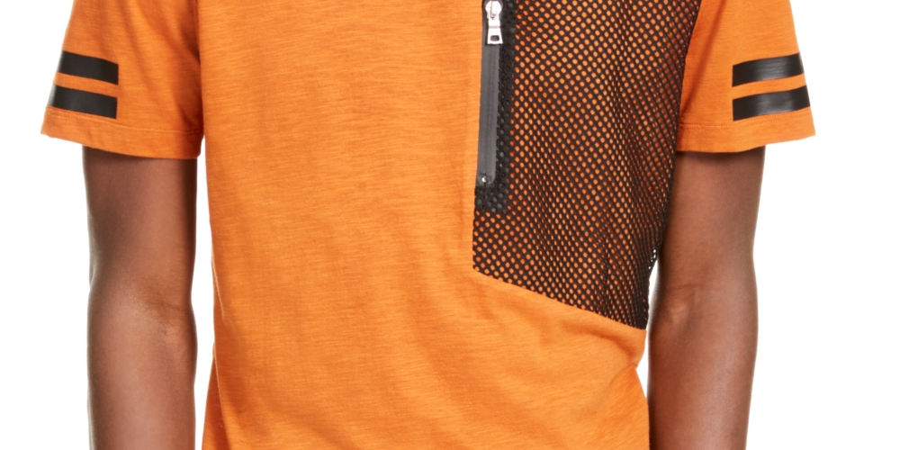 INC Men's V Neck Short Sleeve End Note Orange Size Medium