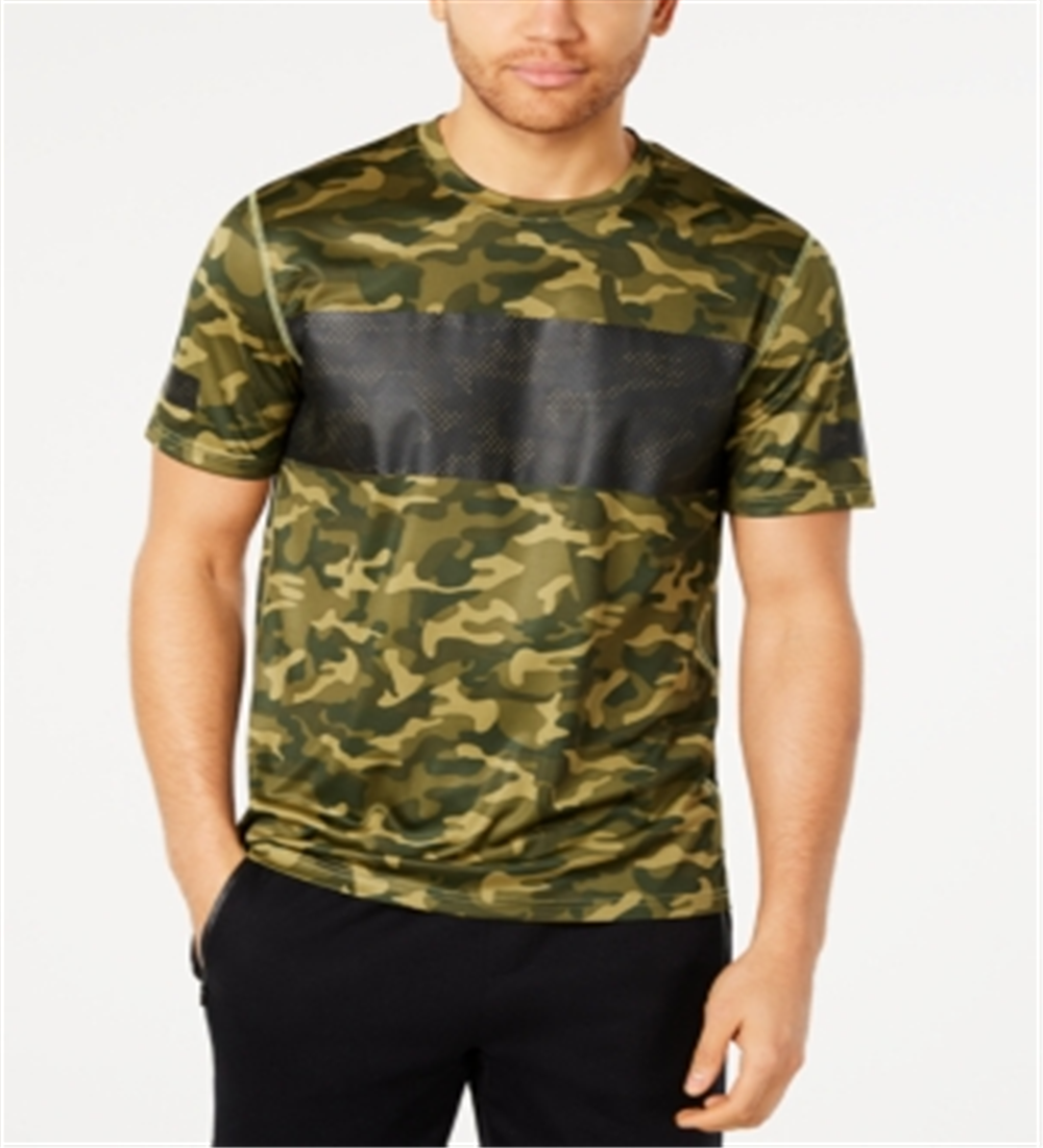 ID Ideology Men's Colorblocked Camo-Print T-Shirt  Green Size 3XL