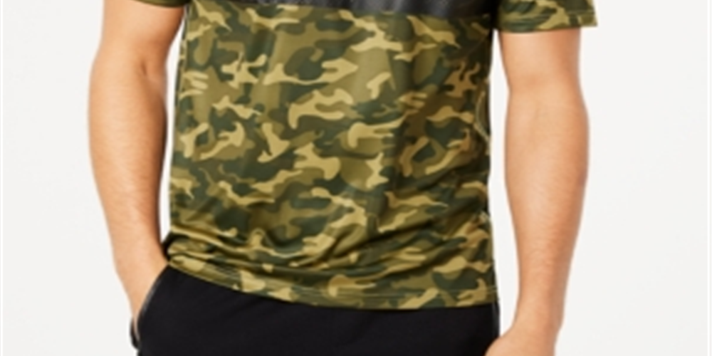 ID Ideology Men's Colorblocked Camo-Print T-Shirt  Green Size 3XL