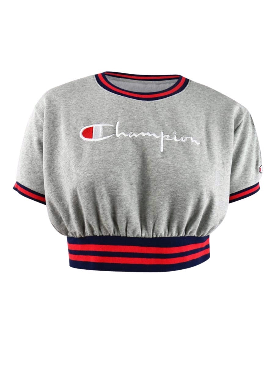 Champion Women's Vintage Wash Fleece Cropped Crew  Full Chest Script Gray Size 2XL