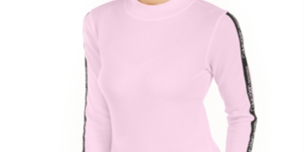 Calvin Klein Women's Performance Logo Stripe Mock Neck T-Shirt Pink Size X-Small