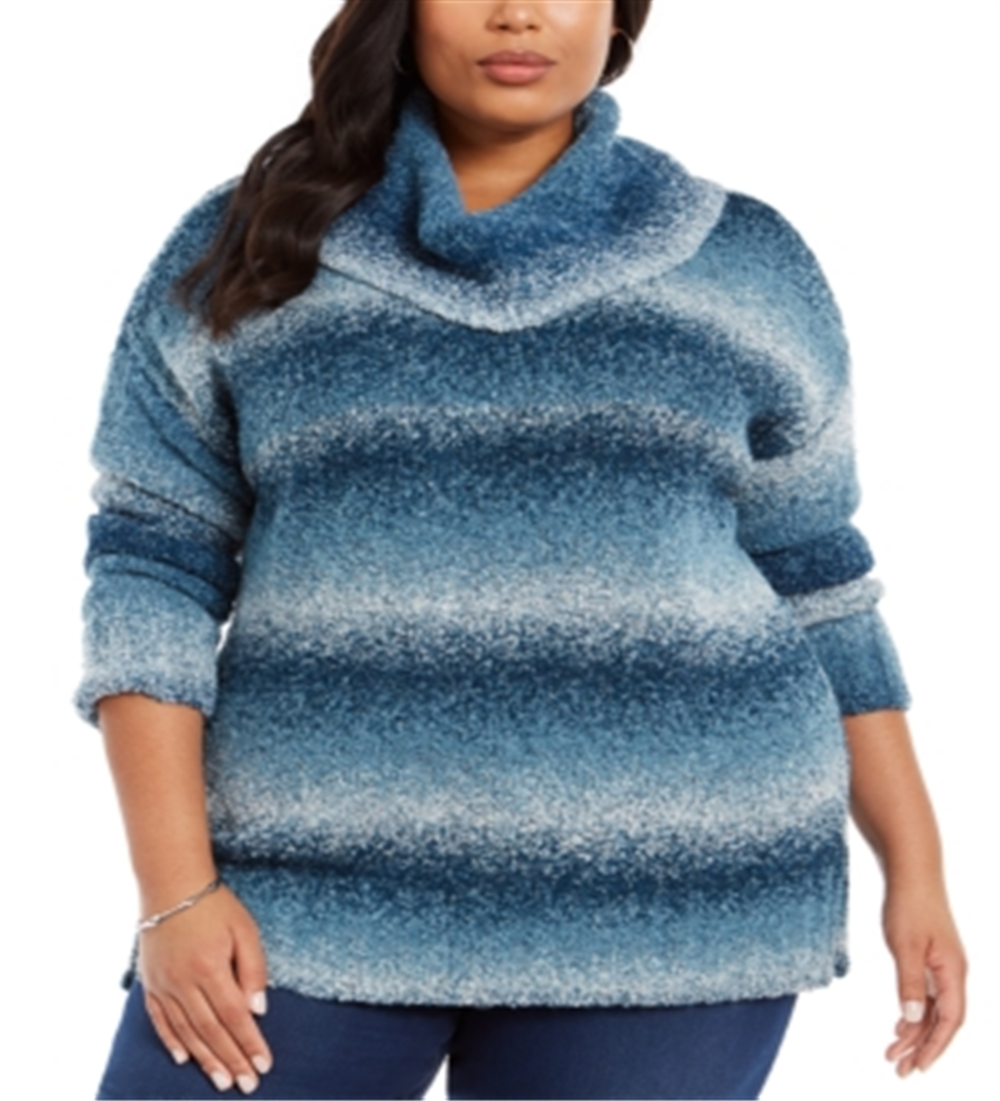 Style & Co Women'sl Ombre Long Sleeve Turtle Neck Blouse Sweater Teal Size 3X