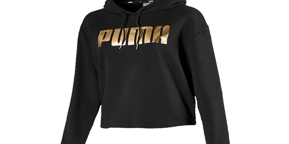 PUMA Women's Metallic Logo Hoodie Black Size Large