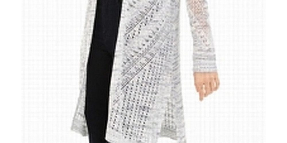 Hooked up by Iot Juniors' Pointelle Cardigan Spacedye White Size XL