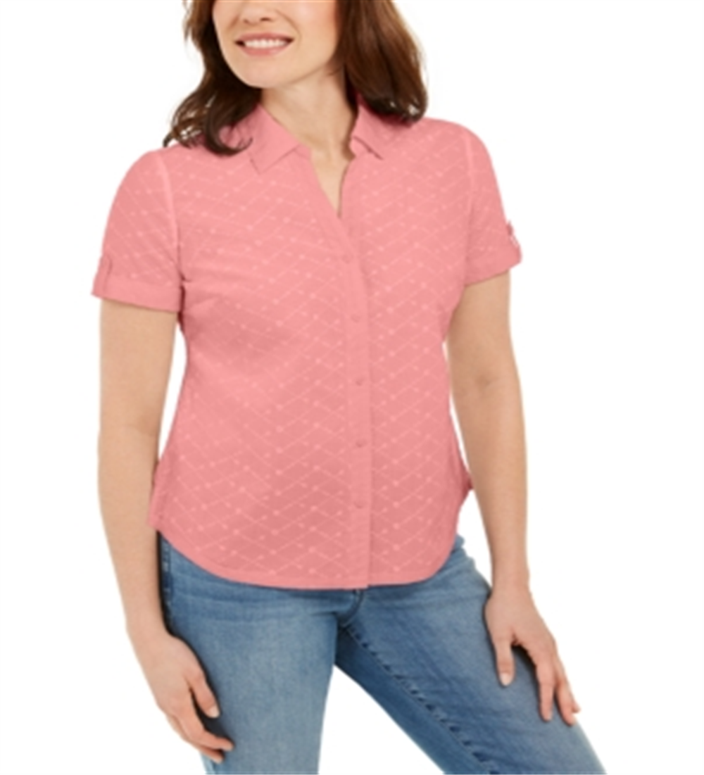 Karen Scott Women's Cotton Embroidered Shirt Pink Size XS