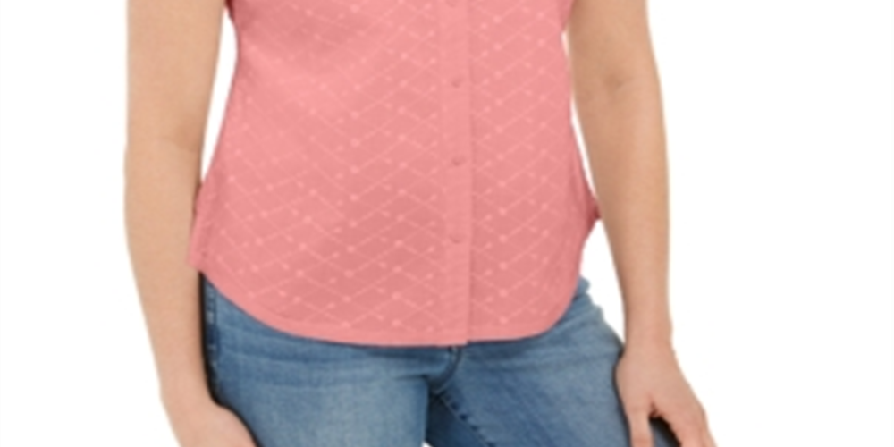 Karen Scott Women's Cotton Embroidered Shirt Pink Size XS