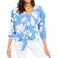 Alfani Printed Tie-Front Blouse Blue Size XXL