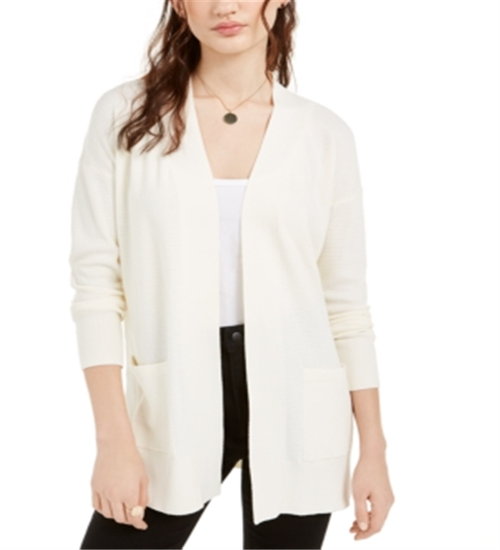 Pink Rose Juniors' Open Cardigan Sweater Winter White Size Medium