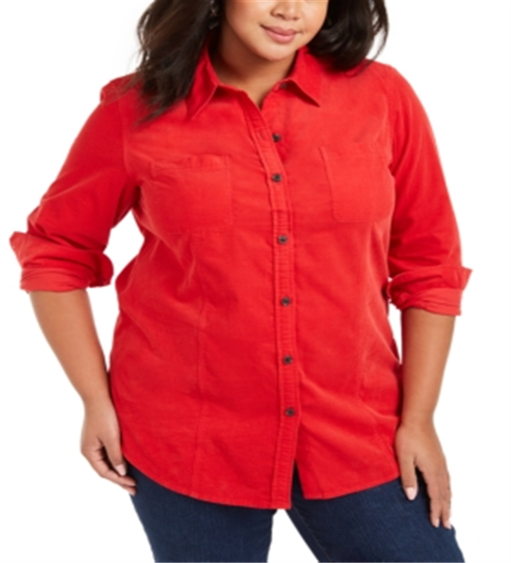 Charter Club Women's Plus Cotton Corduroy Shirt Ravishing Red Size 0X
