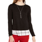 Byer Women's Layered & Necklace Polyester Lace Rayon Hem Top Black Size Small