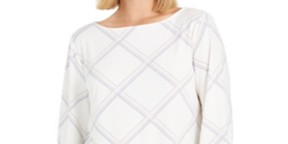 Charter Club Women's Plaid Knit Top  White Size XS