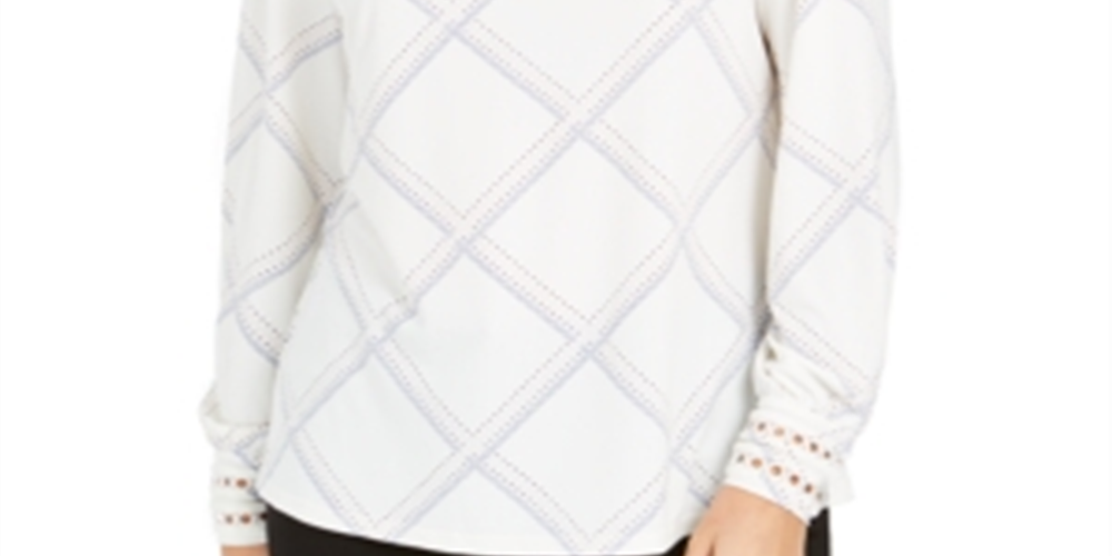Charter Club Women's Plaid Knit Top  White Size XS