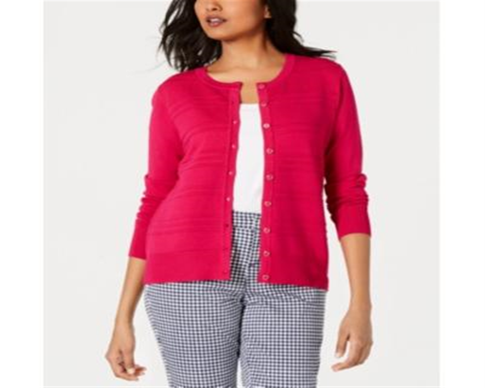 Charter Club Women's Textured Cardigan Sweater Fucsia Size Petite S/M