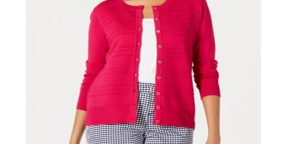 Charter Club Women's Textured Cardigan Sweater Fucsia Size Petite S/M