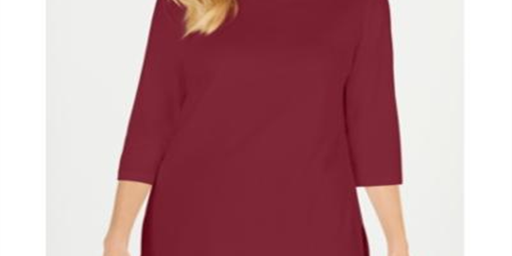 Karen Scott Women's 3/4 Sleeve Boat Neck Tunic Top Red Size Medium