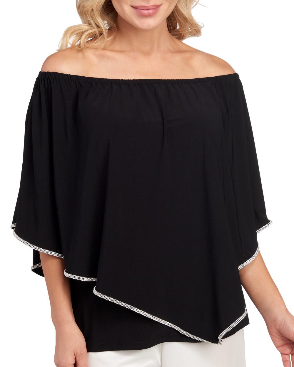 MSK Women's Rhinestone Trim Cape Black Size XL