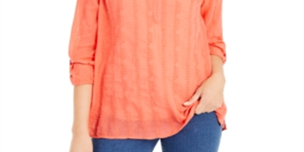 Style & Co Women's Textured V-Neck Top Tangerine Dream Size  XXL