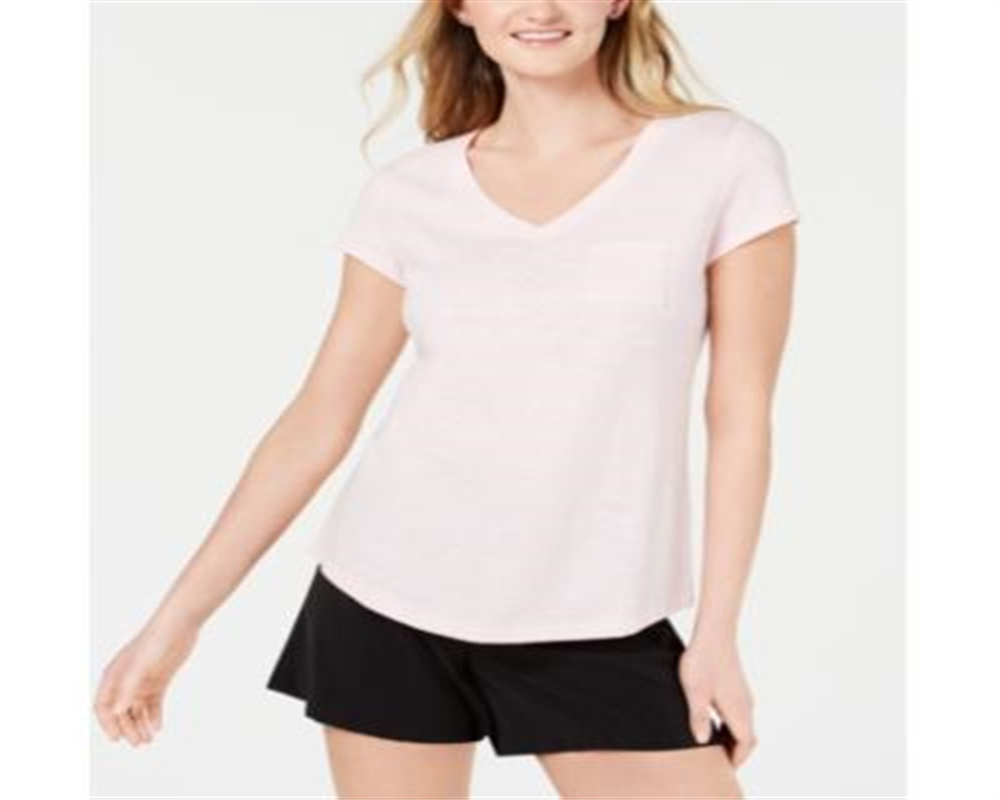 Maison Jules Women's V-Neck Patch-Pocket T-Shirt  Pink Size 2XL