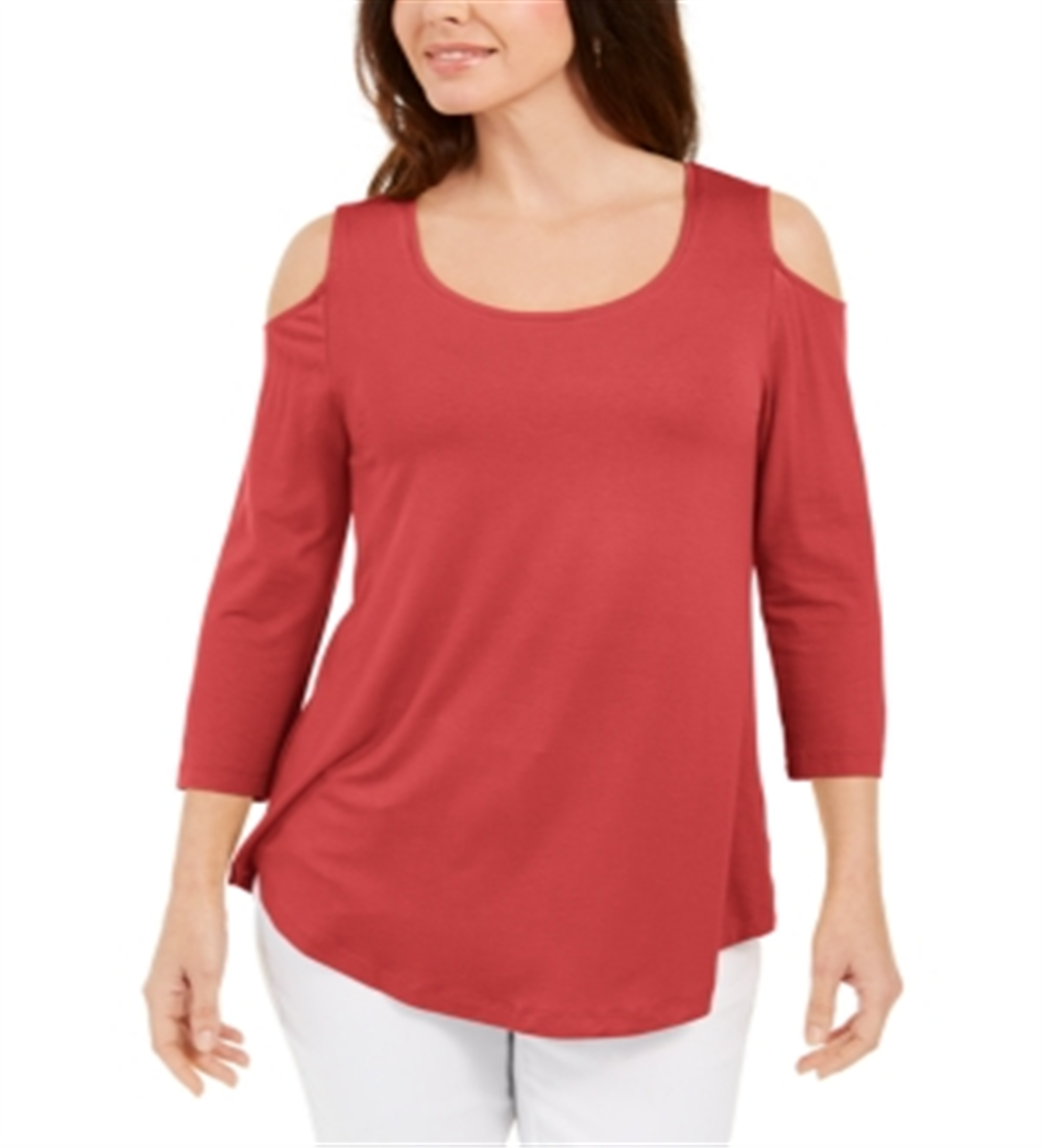 JM Collection Women's Cold Shoulder Top Orange Size M