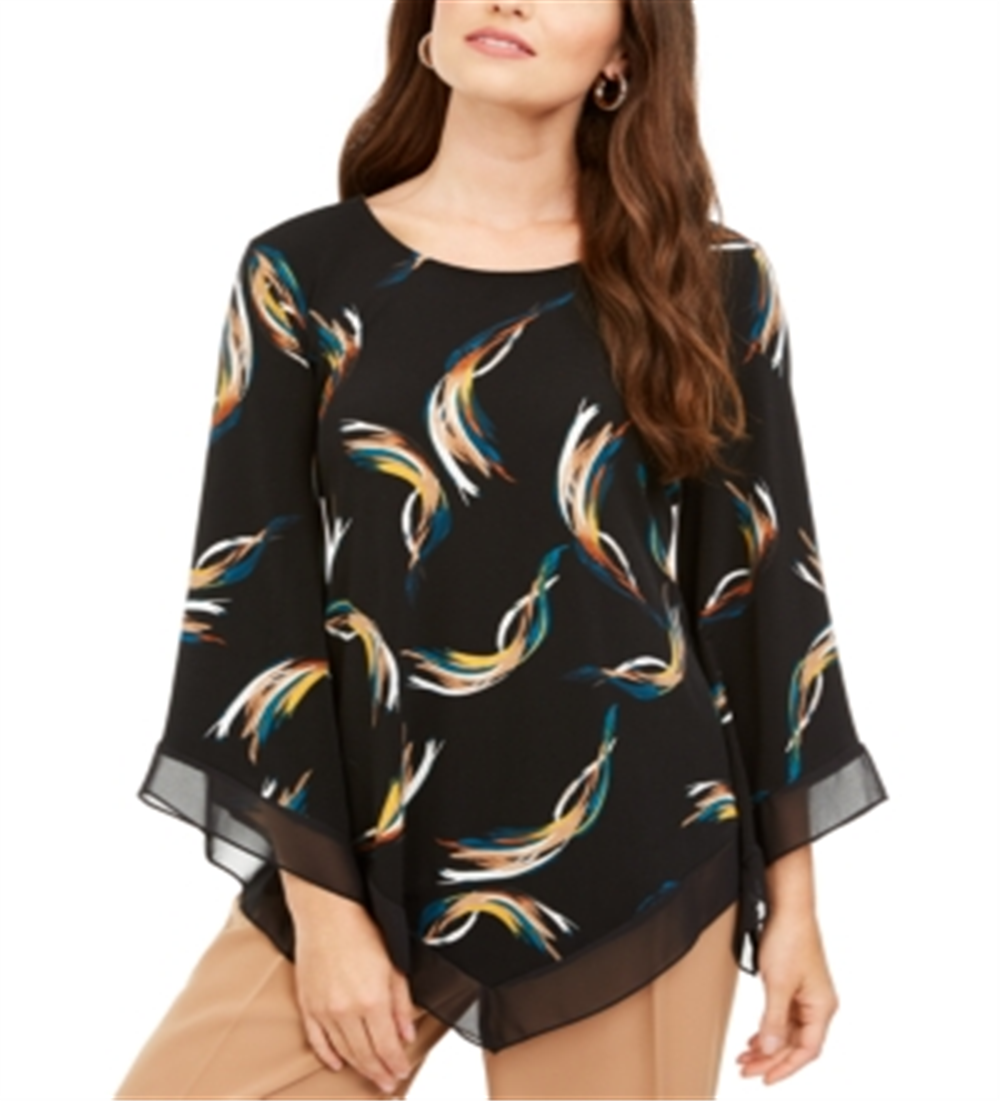 Alfani Women's Petite Printed Poncho Top  Black Size Petite M