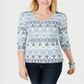 Karen Scott Women's Printed V Neck Top White Size XS