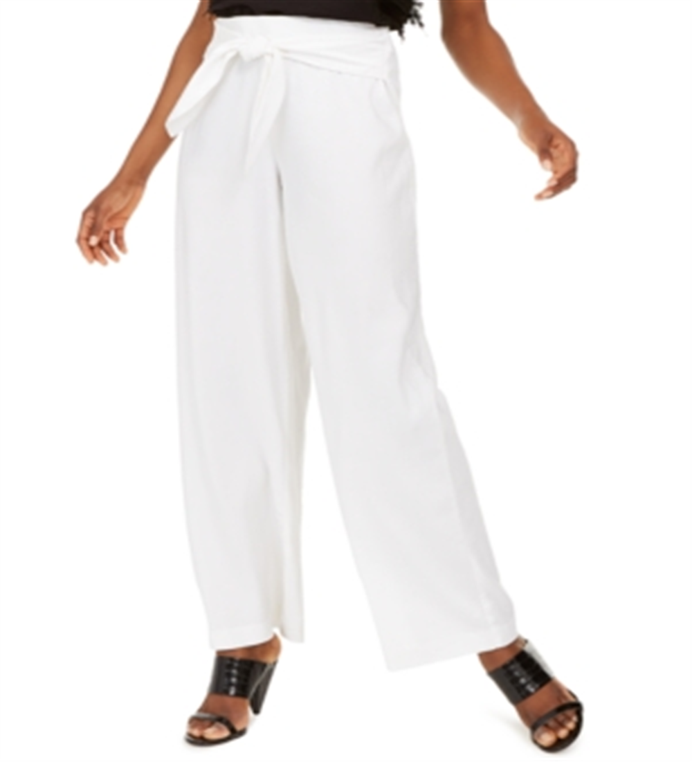 INC Women's Petite Tie-Front Wide-Leg Pants  White Size 4 P