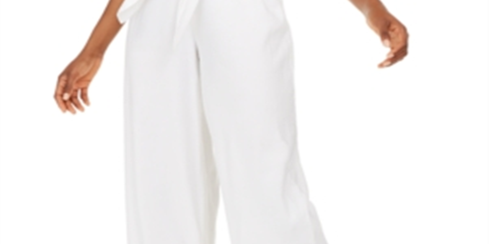 INC Women's Petite Tie-Front Wide-Leg Pants  White Size 4 P