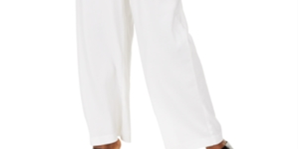 INC Women's Petite Tie-Front Wide-Leg Pants  White Size 4 P