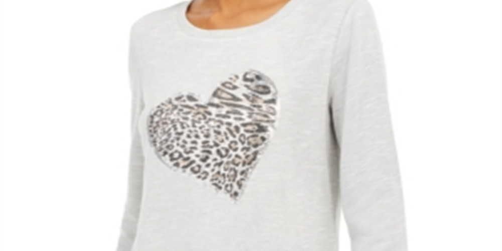 INC Women's Leopard-Heart Top  Hthr Belle Grey Gray Size XL