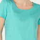 Karen Scott Women's Cotton Embellished Scoop Neck Top -Blue Size S