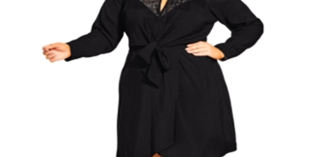 City Chic Women's Plus Lace Trim Sleeveless Mini Dress Black Size 20W