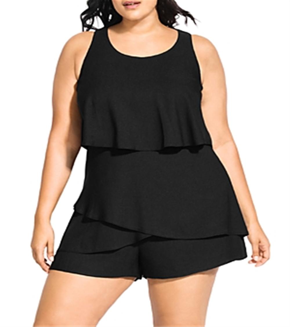 City Chic Women's Trendy Plus Size Tiered Romper Black Size XS