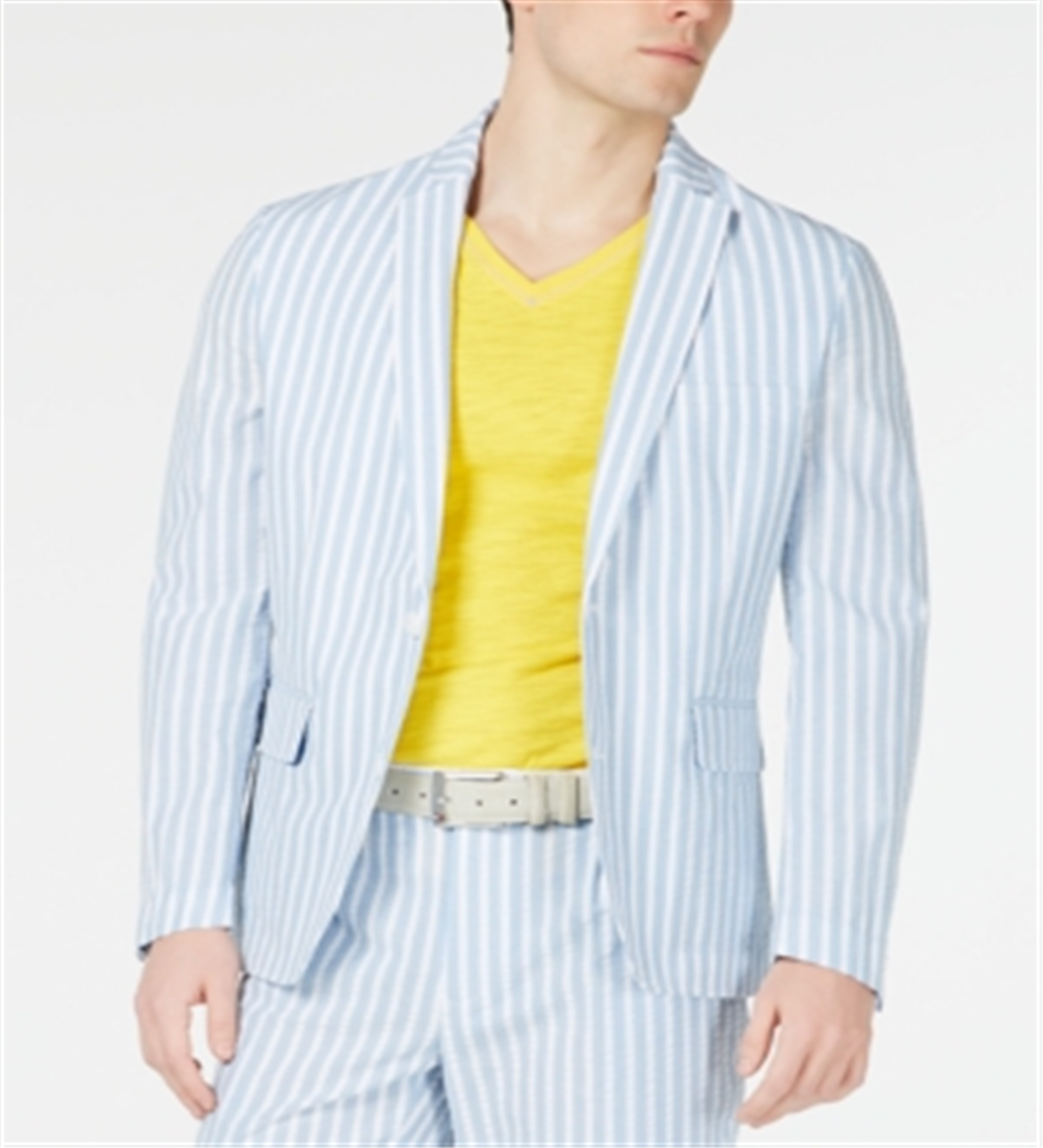 INC International Concepts Men's Seersucker Slim Fit Sportcoat Blue Size X-Large