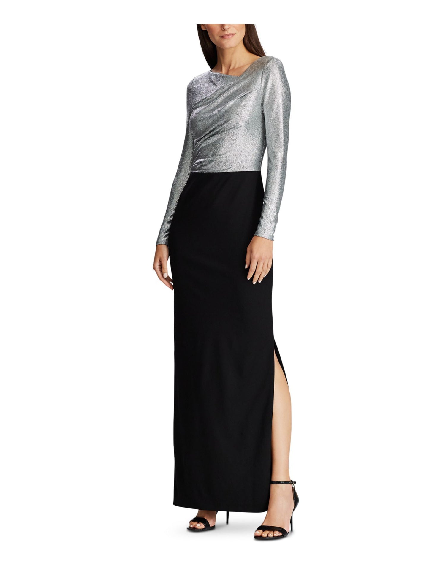 Ralph Lauren Women's Metallic Bodice Gown Black Size 8