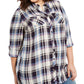 Style & Co Women's Plus Size Plaid Utility Shirt White Combo Size 2X