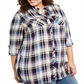 Style & Co Women's Plus Size Plaid Utility Shirt White Combo Size 2X