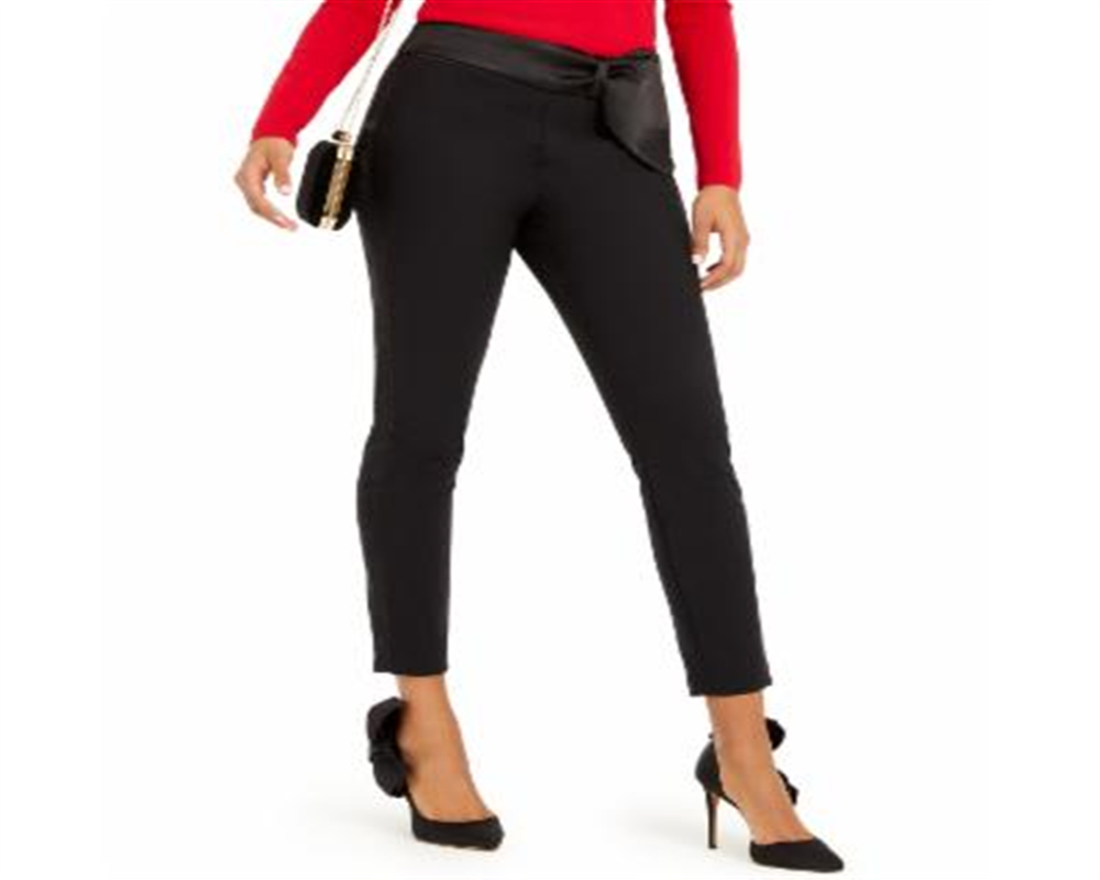 INC Women's Petite Bow-Waistband Skinny Pants  Black Size 8 P