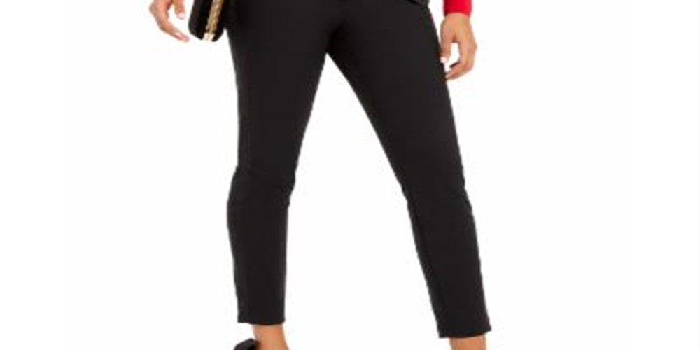 INC Women's Petite Bow-Waistband Skinny Pants  Black Size 8 P