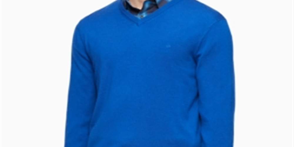 केल्विन क्लीन पुरुषों का स्वेटर वी नेक वूल पुलओवर नीला छोटा आकार