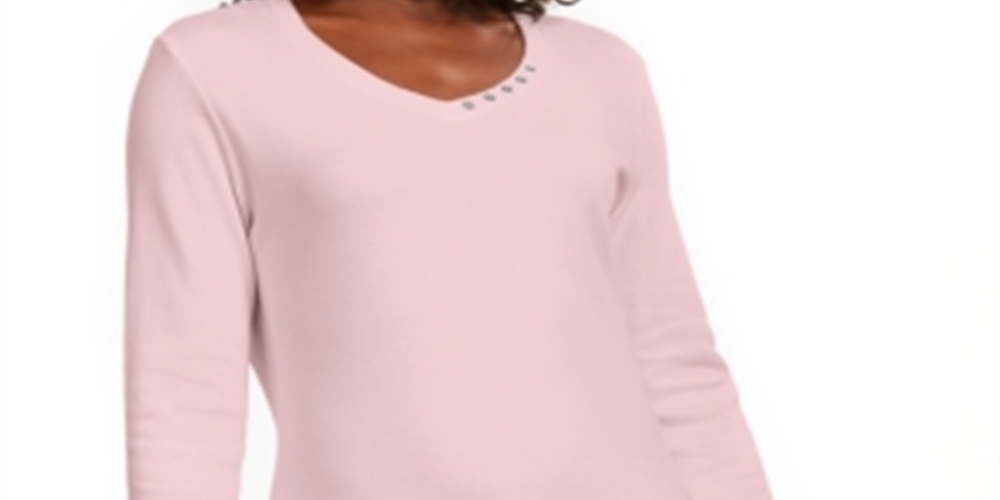 Karen Scott Women's Grommet Neck Cotton Top Pink Size Large