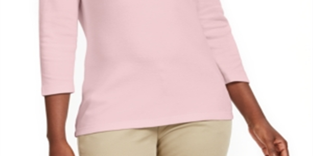 Karen Scott Women's Grommet Neck Cotton Top Pink Size Large